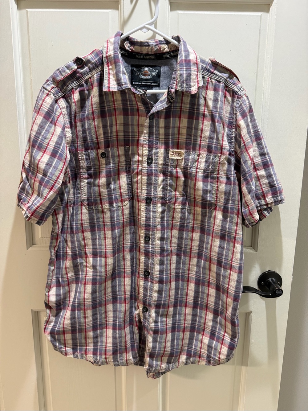Harley-Davidson Men's Short-Sleeve Plaid Button-Down Shirt - Red, Blue & Cream